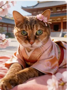 ペットを和服風に加工した写真